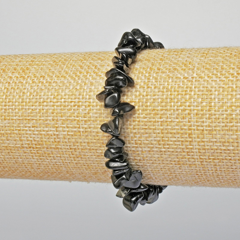 Brățară din agată neagră, bucăți de piatră naturală de 7×3 mm, lungime 18 cm, pe elastic