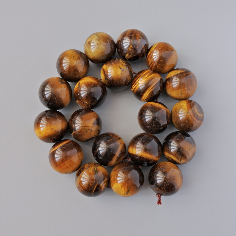 Mărgele Ochi de Tigru din piatră naturală, bile lucioase, diametrul 20 mm, lungime 40 cm pe șnur