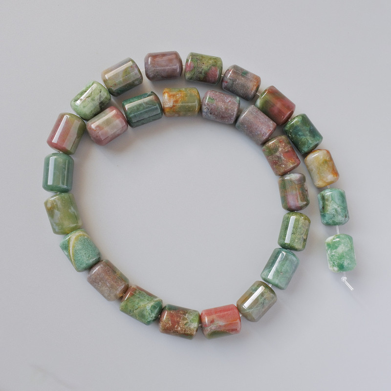 Mărgele de jasper verde, piatră naturală, cilindrice, 10x14 mm, lungime 39 cm, pe șnur