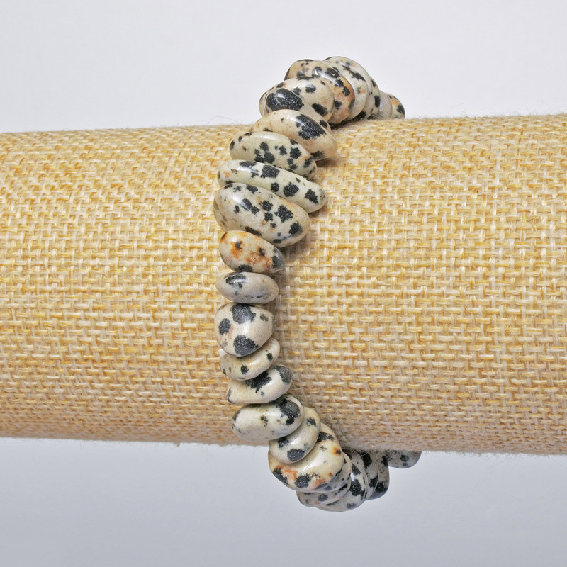 Brățară din jasper Dalmațian, piatră naturală, mărgele rotunjite, diametru 11×5 mm, lungime 18 cm, elastică