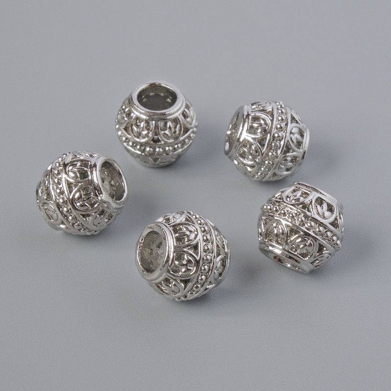 Inserție pentru mărgele, diametru 6,5×7,5 mm, gaură de diametru 3,3 mm, culoare argintie a metalului, 1 bucată