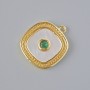 Pandantiv din sidef și cristal verde, nuanță aurie a metalului, diametrul 17x15 mm