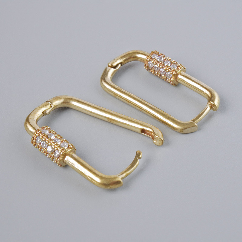 Știfturi Congo pentru cercei cu cristale albe, culoare metalului auriu închis, 21×11 mm, pereche