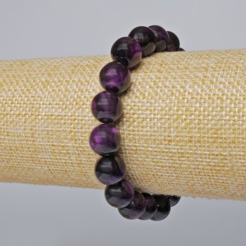 Brățară cu ochi de pisică mov, piatră naturală, mărgele netede, diametrul 10,5 mm, lungime 18 cm (+/-) (elastic)