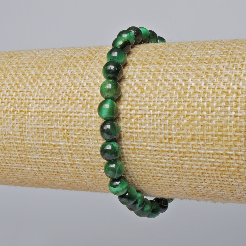 Brățară din ochi de pisică verde, piatră naturală, mărgele netede, diametrul 6,5 mm, lungime 18 cm, elastică