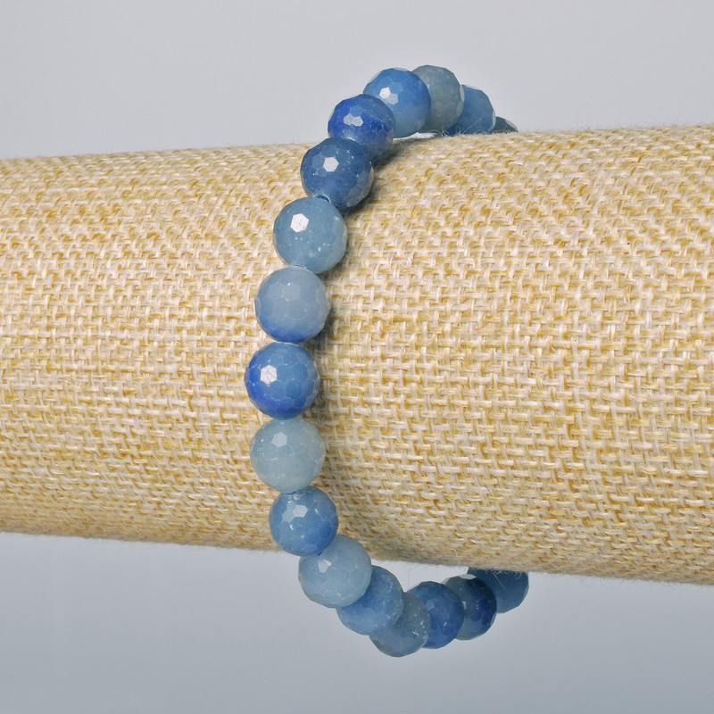 Brățară din aventurin albastru, piatră naturală, mărgele tăiate de 8 mm, lungime 18 cm, pe elastic