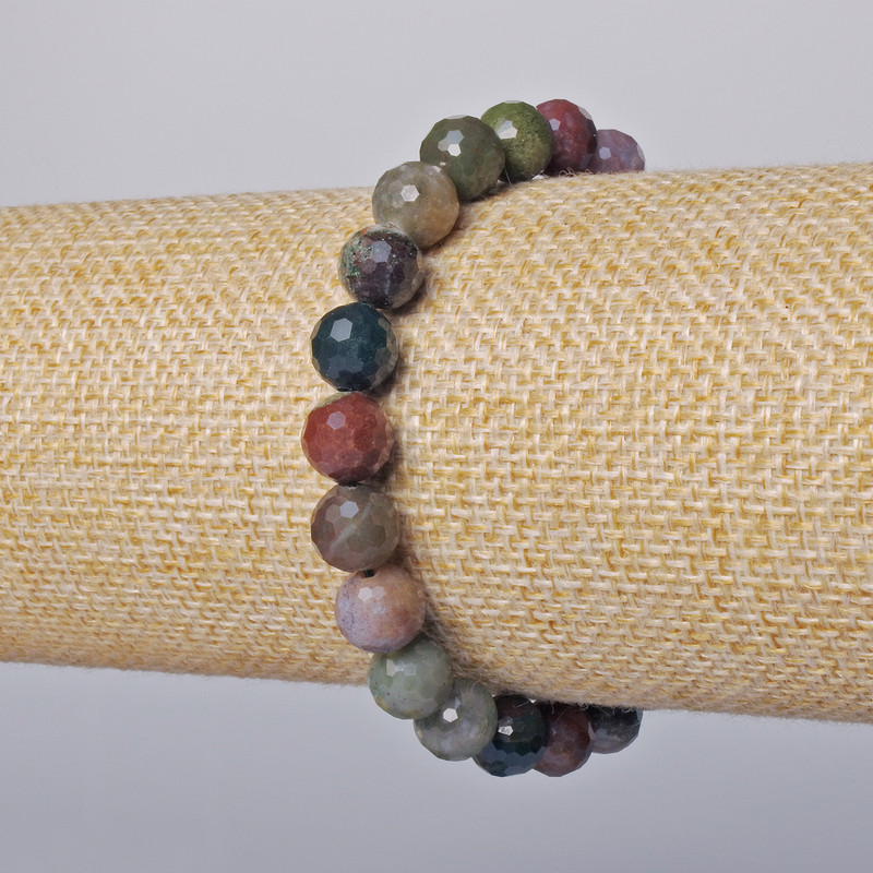 Brățară din jasper multicolor, mărgele fațetate, piatră naturală, diametru 8 mm, lungime 18 cm, elastică