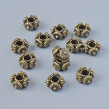 Mărgele-inserații din bronz, diametru 7,5×4 mm, diametrul găurii 2,6 mm, set 13 buc. ±, culoare bronz metalic