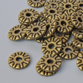 Furnitură – inserție pentru mărgele, culoare bronz, diametru 9×1,5 mm, diametrul găurii 2,3 mm, ambalare 40 buc +/-