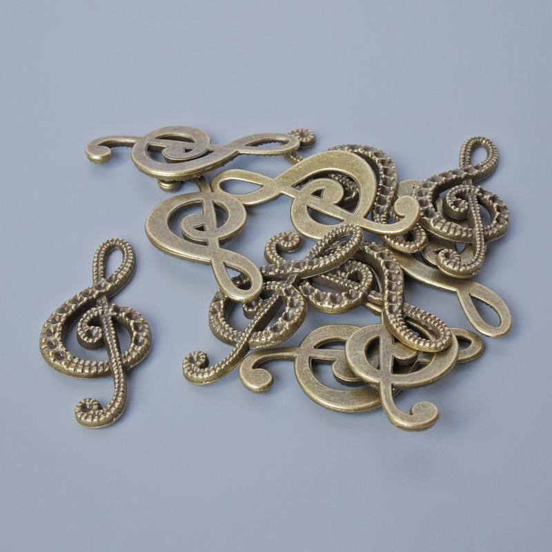 Furnituri pentru pandantiv „Cheia de vioară”, diametrul 33×14,5 mm, diametrul orificiului 5,5×2 mm, set 11 bucăți ±, culoare bronz metalic