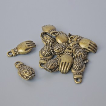 Furnituri pandantiv „Palma Buddha”, dimensiuni 18×8,5 mm, diametrul găurii 2 mm, ambalaj 13 buc. ±, culoare bronz a metalului