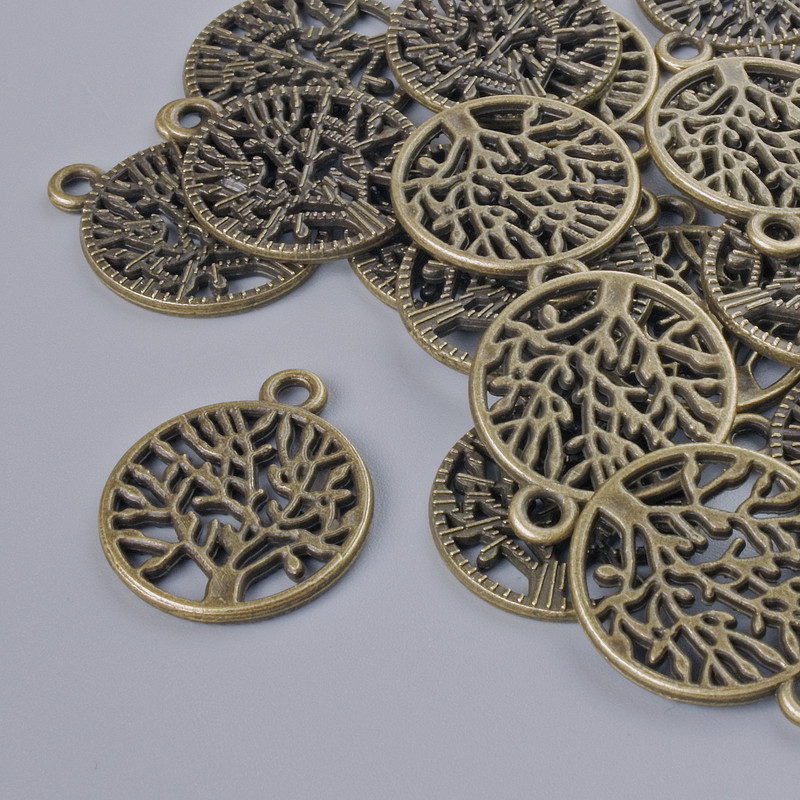 Furnitură pentru pandantiv «Copac», diametru 20×16, grosime 5 mm, diametrul găurii 2 mm, lot 16 buc. +/- culoare bronz a metalului