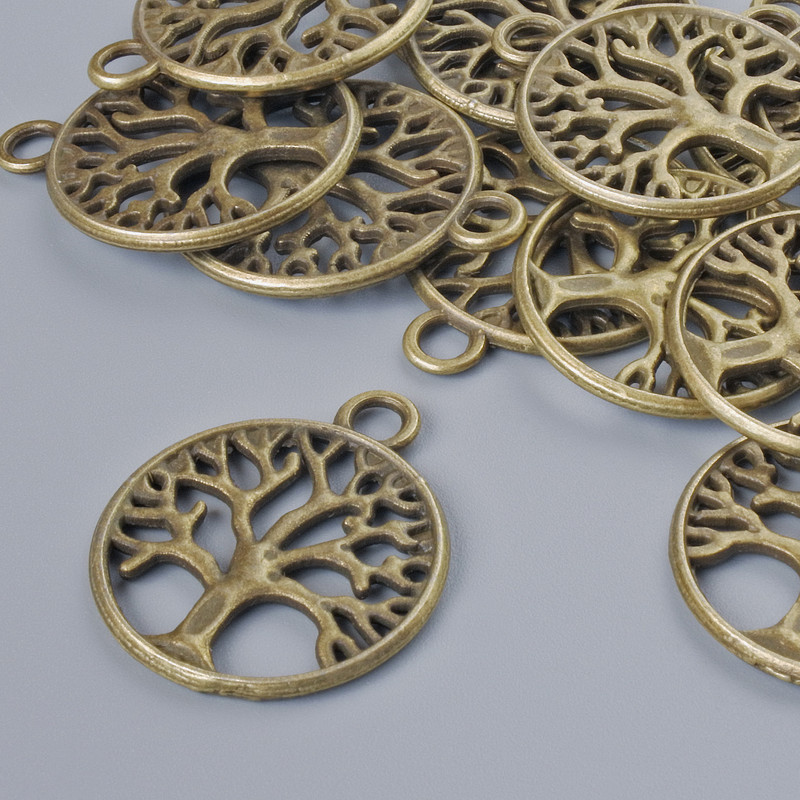 Furnitură pandantiv 'Copac', diametrul 24×20 mm, diametrul găurii 2,7 mm, fason 13 buc +/- culoare bronz a metalului