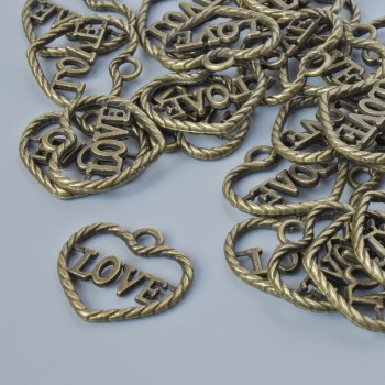 Furnitură pandantiv «Inimă», diametrul 13,5×14,5 mm, diametrul găurii 1,9 mm, ambalaj 28 bucăți +/-, culoare bronz metalic