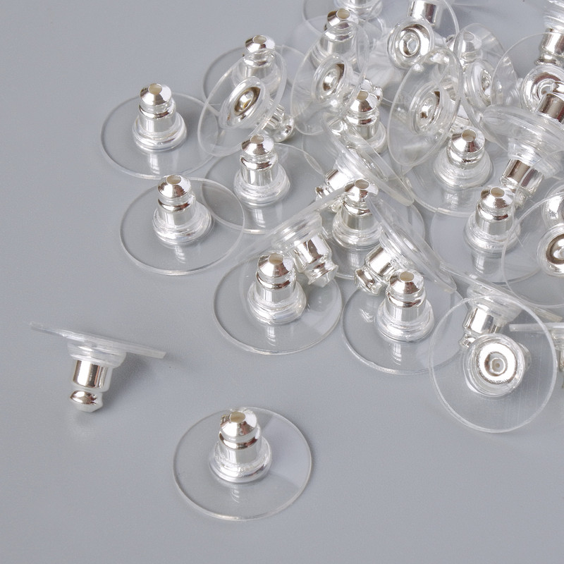 Dopuri pentru cercei, diametrul 12 mm, lot de 42 de bucăți, culoare argintie a metalului