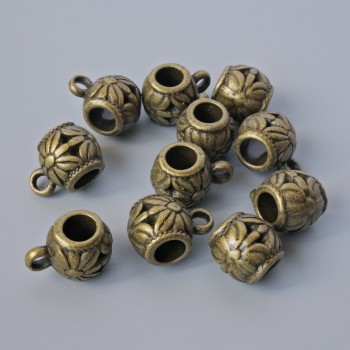 Furnitură bail – suport pentru pandantiv, diametru 9x9, 5 mm, diametrul găurii 2,1 mm, 4,4 mm, lungime 13 mm, lot 11 bucăți, culoare bronz metalic