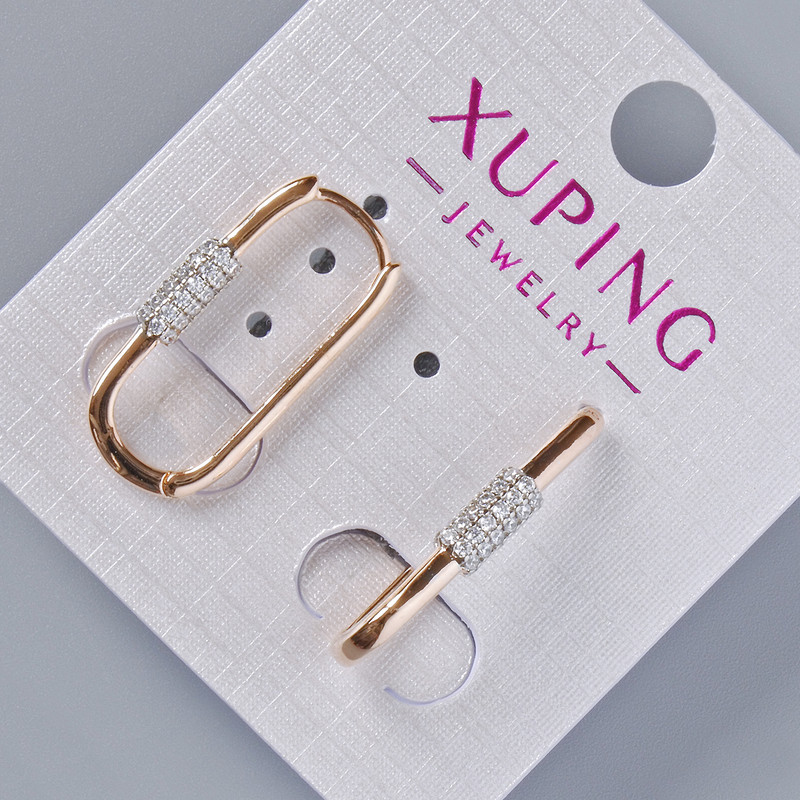 Cercei Xuping cu strasuri albe, diametrul 24x3,5 mm, placare cu aur 18K
