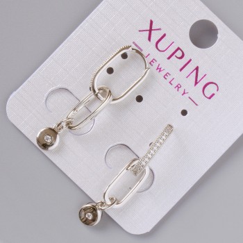 Cercei Xuping cu strasuri albe, diametru 15×2 mm, lungime aproximativă 35 mm, placare cu rodiu