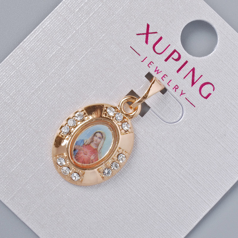 Pandantiv «Icoană» Xuping cu cristale albe, diametru 20×13 mm, lungime 24 mm +/- placare cu aur 18K