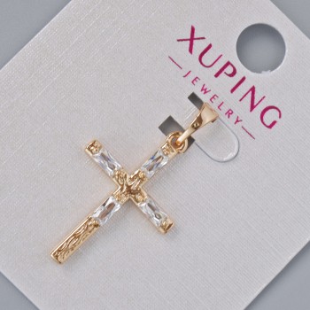 Pandantiv «Cruce» Xuping cu cristale albe, diametru 23,5×16 mm, lungime 29 mm (+/-), placare cu aur 18K