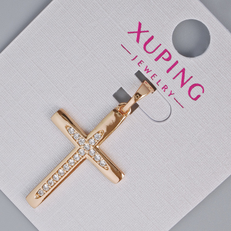 Pandantiv "Cruce" Xuping cu strasuri albe, diametrul 27x18mm, lungime 32mm, placare cu aur 18K