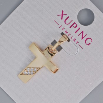 Pandantiv «Cruce» Xuping cu strasuri albe, diametrul 20×16 mm, lungime 25 mm, placare cu aur 18K