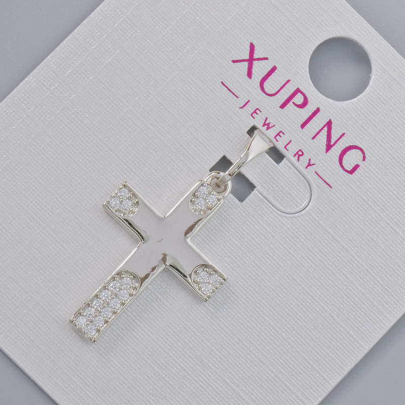 Pandantiv «Cruce» Xuping cu cristale albe, diametrul 22×15 mm, lungimea 27 mm, placat cu rhodiu