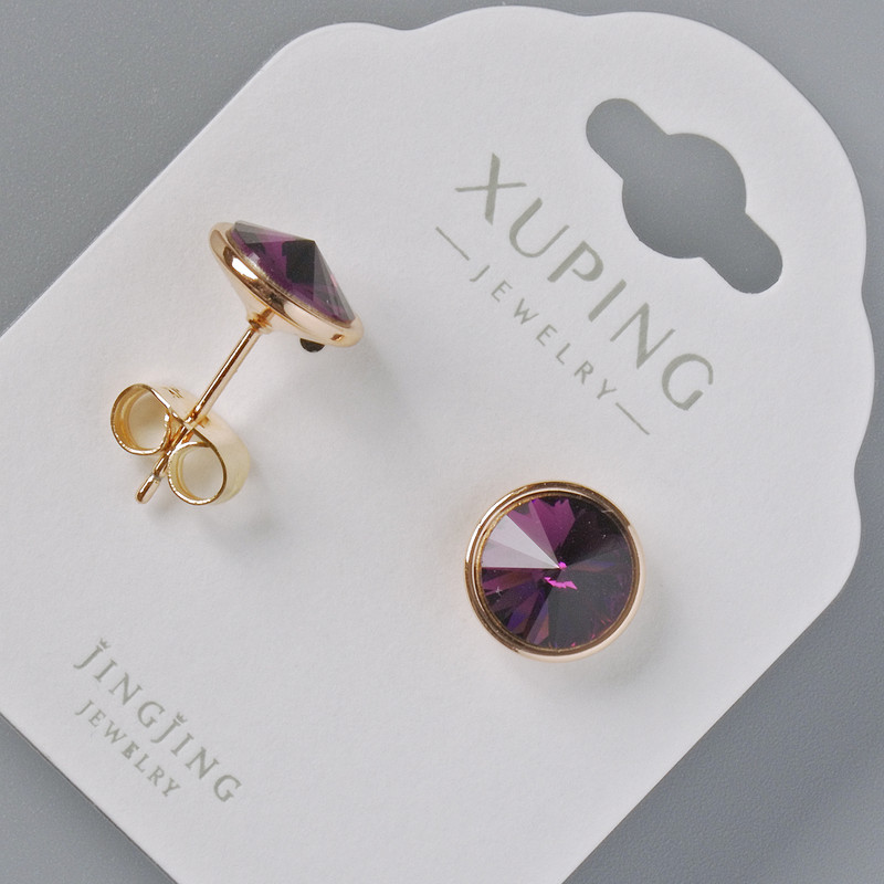 Cercei cu știft Xuping, cu cristale Swarovski, culoare bordo, diametrul 10 mm, placare 18K