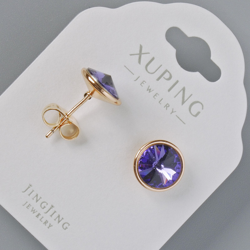 Cercei cu știft Xuping cu cristale Swarovski mov, diametru de 10 mm, placare cu aur 18K