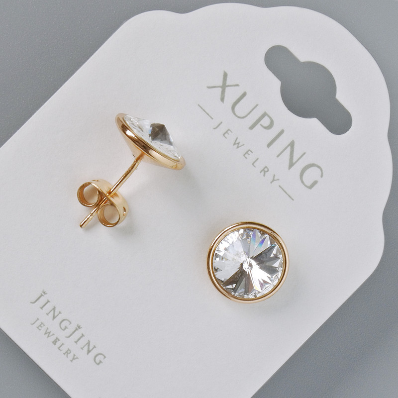 Cercei stud Xuping cu cristale Swarovski, culoare albă, diametrul 10 mm, placare cu aur 18K