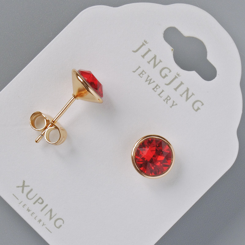Cercei cu știft Xuping cu cristale Swarovski, culoare roșu, diametrul 9 mm, placare cu aur 18K