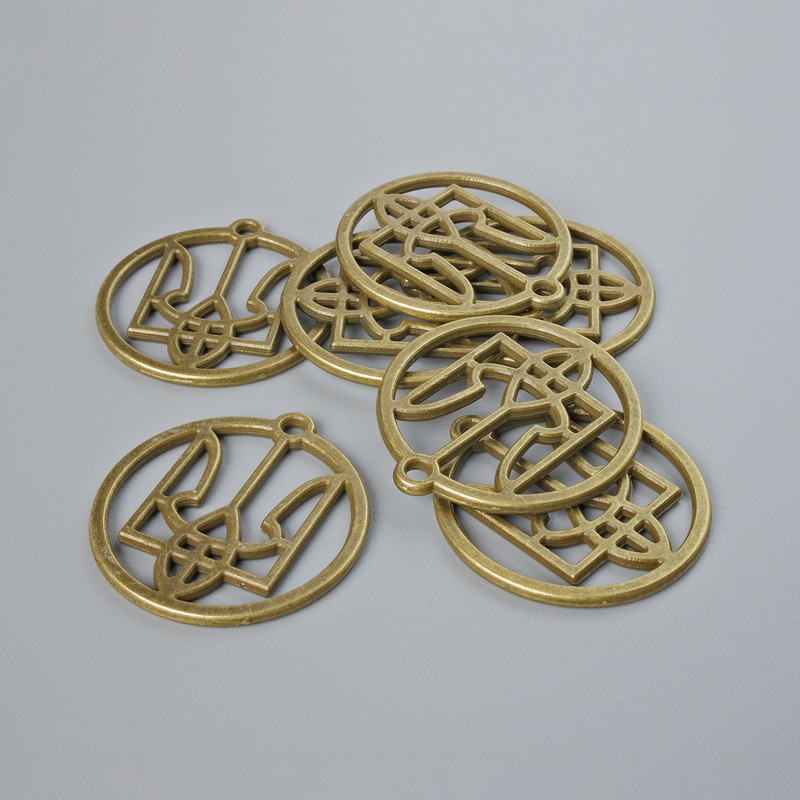 Pandantiv cu Stema Ucrainei, diametrul 25 mm, set de 7 bucăți, culoare bronz metalic