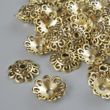 Capăt de șnur, diametru 12×2 mm, diametrul găurii 2,3 mm, greutate aproximativă 20 g, culoare metalică aurie deschisă