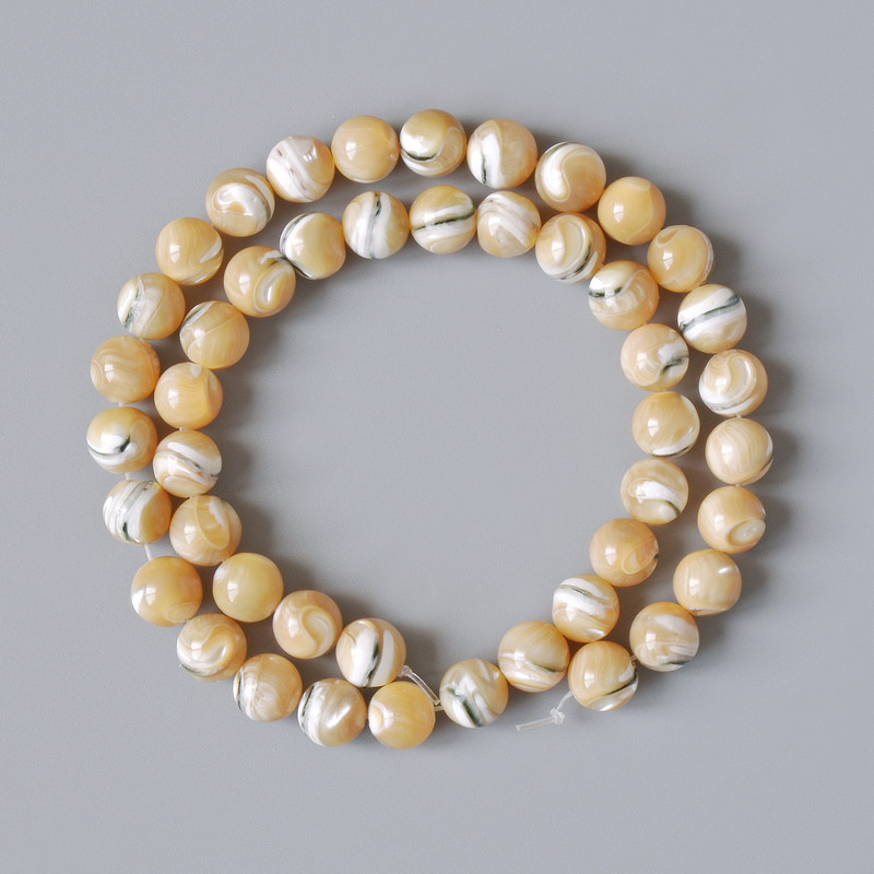 Mărgele din sidef natural bej, rotunjite, diametrul 8,5 mm, lungime 39 cm, pe fir
