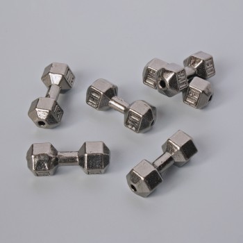 Furnitură mărgea în formă de ganteră, diametru 8×19,5 mm, ambalare: 6 buc., culoare metalului argintiu închis