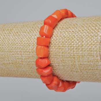 Brățară din coral portocaliu natural, cu mărgele tăiate facetate (asortiment, mărime medie), diametrul 12x9mm, lungime 18cm +/- (elastic)