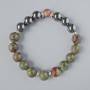Brățară din jasper sânge de dragon și hematit, bile netede, diametrul 10,5 mm, lungime 18-20 cm, elastice, cu inserții metalice