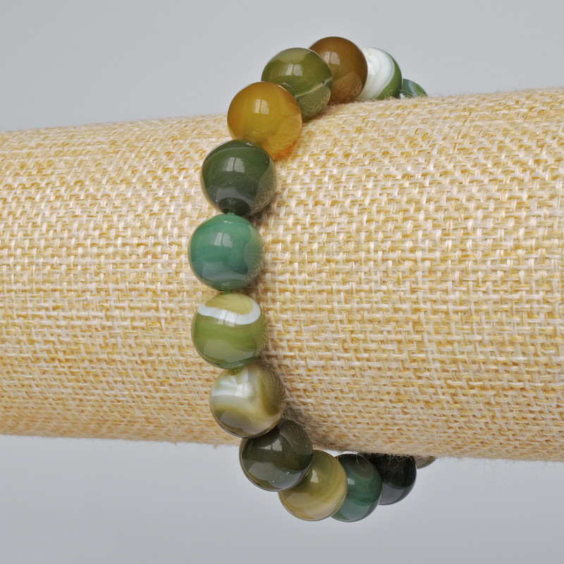 Brățară din agat verde, piatră naturală, mărgele lucioase, diametrul 10 mm ±, lungime 18 cm ± (elastic)
