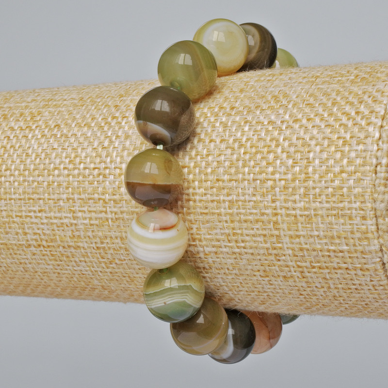 Brățară din agat verde, piatră naturală, mărgele netede, diametrul 12 mm, lungime 18 cm, extensibilă