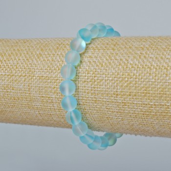 Brățară din sticlă opală, bile netede, culoare albastru mat cu efect cameleon, diametru 8 mm, lungime 18 cm (elastic)