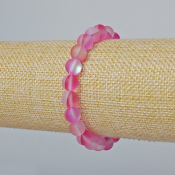 Brățară din sticlă opală, mărgele netede, culoare roz-mat camaleon, diametrul 8 mm ±, lungime 18 cm ± (elastic)