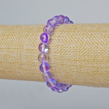 Brățară din sticlă opală, mărgele netede, culoare mov opal transparent, diametru 8 mm ±, lungime 18 cm ± (extensibil)