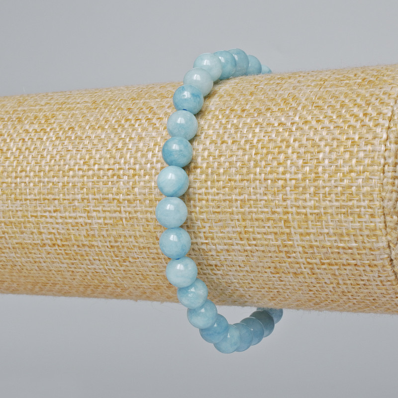 Brățară din acvamarin natural, bile netede, diametrul 6,5 mm, lungime 18 cm (elastic)