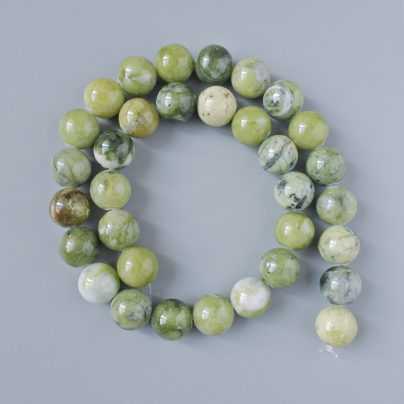 Mărgele Verzi Opal (acrilic artificial) bile netede, diametrul 12 mm, lungime ~39 cm pe fir