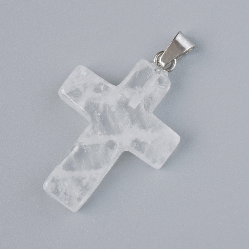 Pandantiv „Cruce” din cristal de munte natural, diametrul 25x18 mm, lungimea 34 mm+