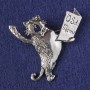 Broșă sau pandantiv Pisicuță „O Solo Meow”, metal argintiu 49x46mm+