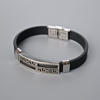 Brățară pentru bărbați cu inserții metalice, lungime 21 cm, grosime 10 mm ±, grosimea inserției 11,5 mm ±, din cauciuc