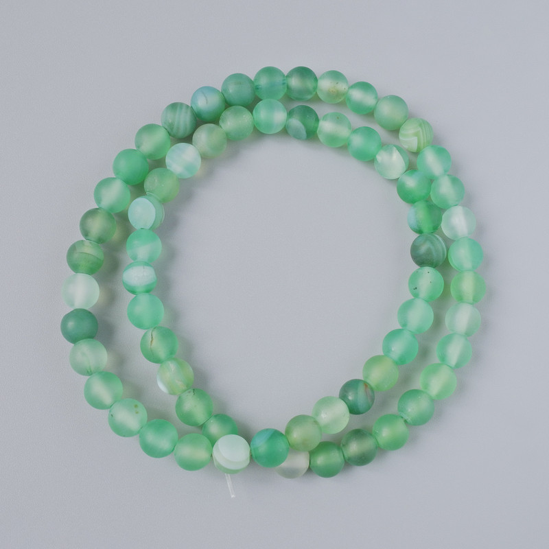 Mărgele din agat verde, mat, piatră naturală, formă sferică netedă, diametrul de 6 mm ±, lungime de 38 cm ±, pe fir