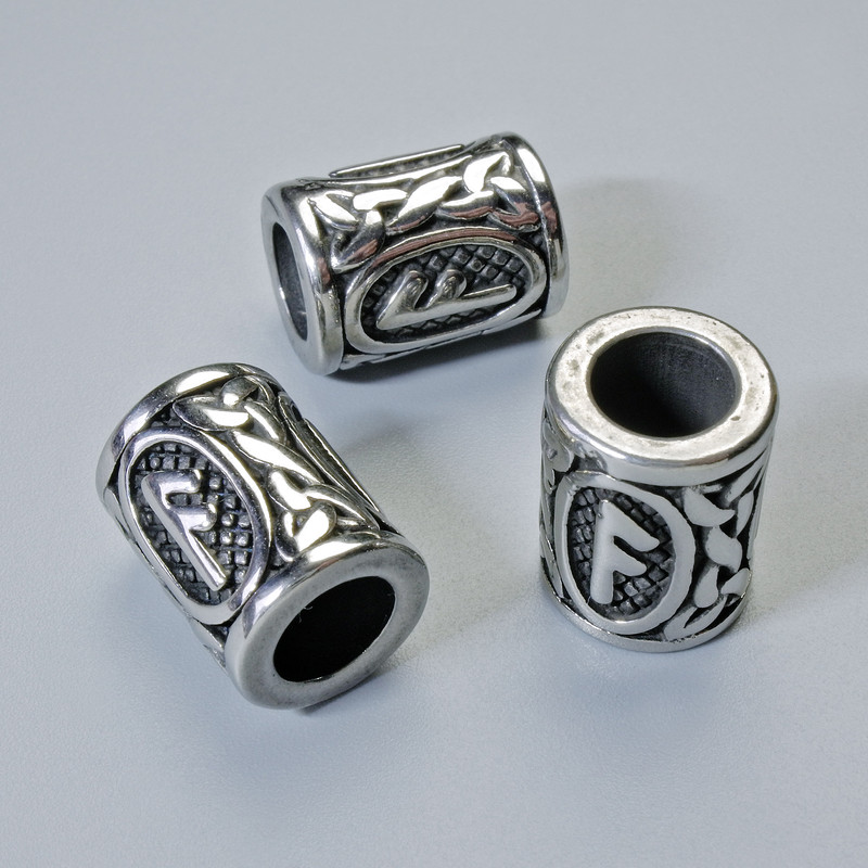 Piesă de montaj pentru mărgele „Rună nordică”, diametrul 13x10 mm, gaură de diametru 6 mm, culoare argintie a metalului, 1 bucată