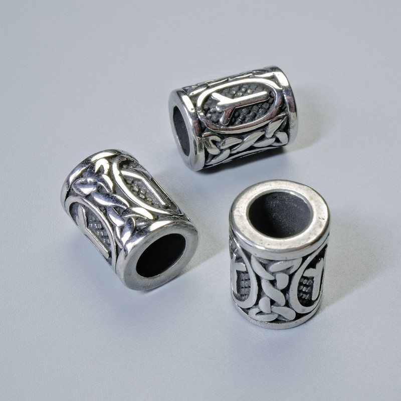 Furnitură pentru mărgele «Rună nordică», diametrul 13×10 mm, gaura de 6 mm, culoare argintie a metalului, 1 bucată
